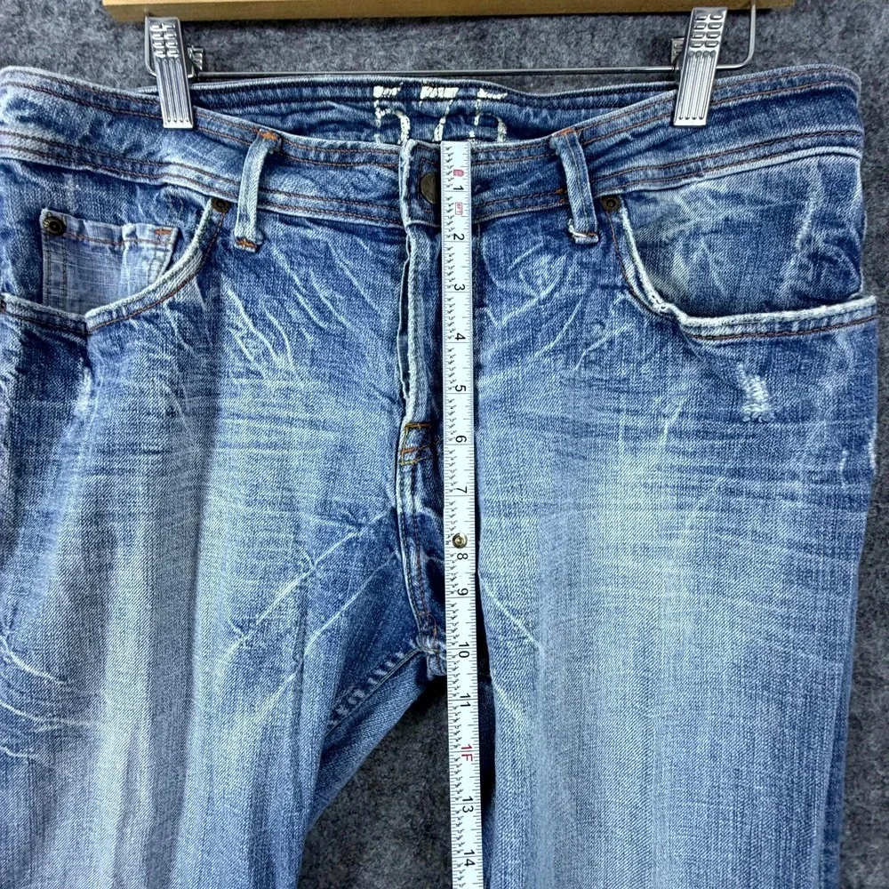 575 Denim Y2K Bootcut Jeans Mens 34 Blue Cotton Straight Leg Whisker Light Wash